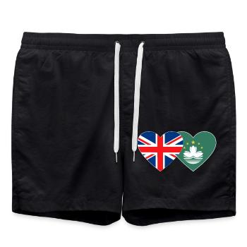 United Kingdom Macau Flag Heart - Swim Trunks - black - Front - AI Model Male 185 light (185cm)