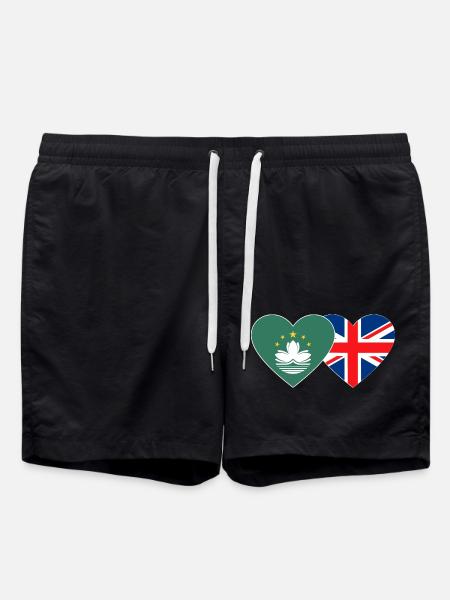 Macau UK Flag Heart - Swim Trunks - black