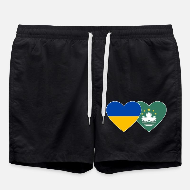 Ukraine Macau Flag Heart - Swim Trunks - black