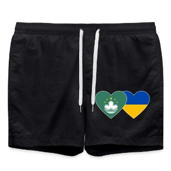 Macau Ukraine Flagge Herz - Badeshorts - Schwarz - Vorne - AI Model Male 185 light (185cm)