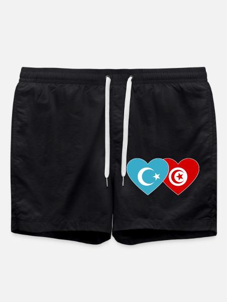 Uyghurs Tunisia flag heart - Swim Trunks - black
