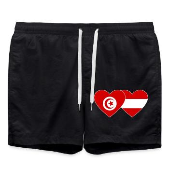 Tunisia Austria Flag Heart - Swim Trunks - black - Front - AI Model Male 185 light (185cm)