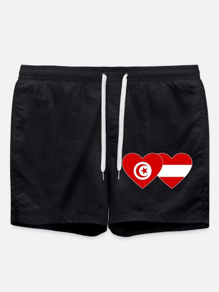 Tunisia Austria Flag Heart - Swim Trunks - black
