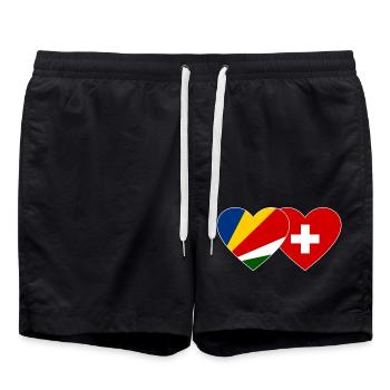 Seychellen Schweiz Flagge Herz - Badeshorts - Schwarz - Vorne - AI Model Male 185 light (185cm)