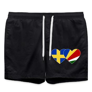 Schweden Seychellen Flagge Herz - Badeshorts - Schwarz - Vorne - AI Model Male 185 light (185cm)
