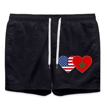 USA Morocco Flag Heart - Swim Trunks - black - Front - AI Model Male 185 light (185cm)