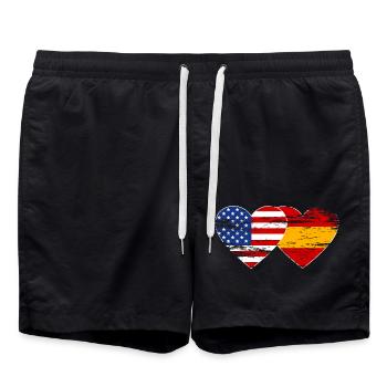 USA Spain flag heart used - Swim Trunks - black - Front - AI Model Male 185 light (185cm)