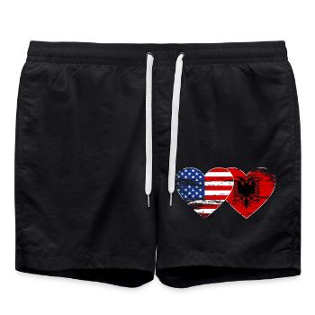 USA Albanien Flagge Herz used - Badeshorts - Schwarz - Vorne - AI Model Male 185 light (185cm)