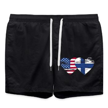 USA Finland flag heart used - Swim Trunks - black - Front - AI Model Male 185 light (185cm)