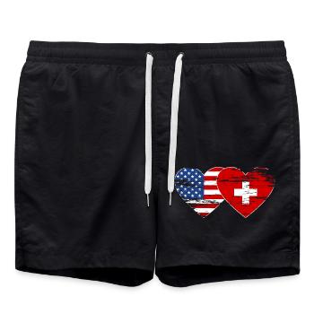 Cœur de drapeau de la Suisse des États-Unis utilisé - Short de bain - noir - Devant - AI Model Male 185 light (185cm)