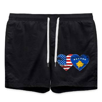 USA Kosovo Flagge Herz used - Badeshorts - Schwarz - Vorne - AI Model Male 185 light (185cm)