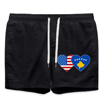 USA Kosovo flag heart - Swim Trunks - black - Front - AI Model Male 185 light (185cm)