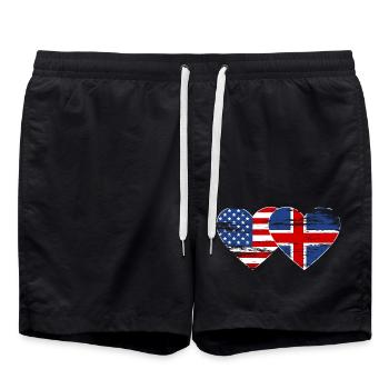 USA Iceland flag heart used - Swim Trunks - black - Front - AI Model Male 185 light (185cm)