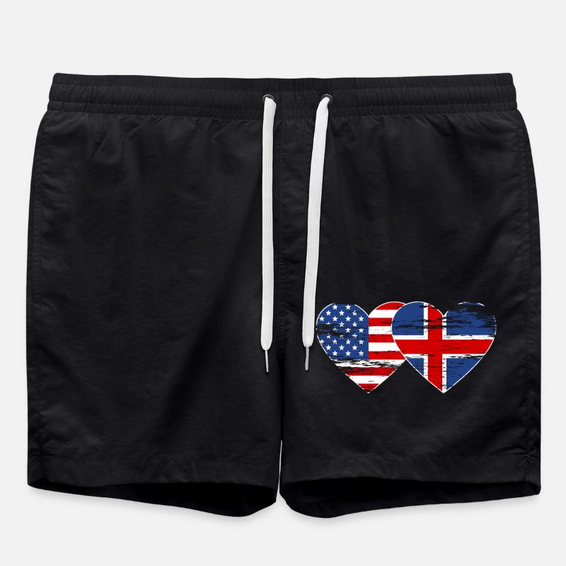 États-Unis Islande drapeau coeur utilisé - Short de bain - noir