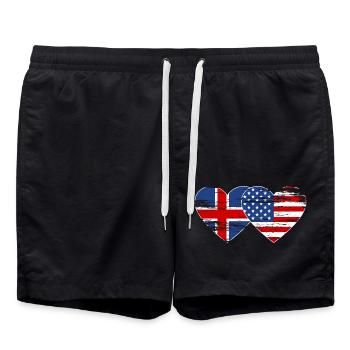 Iceland USA flag heart used - Swim Trunks - black - Front - AI Model Male 185 light (185cm)