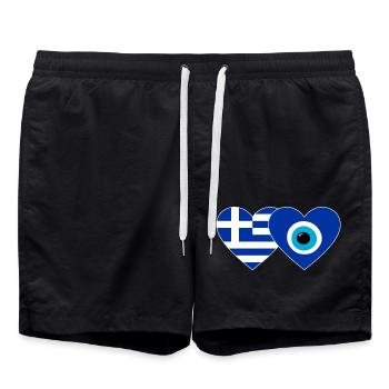 Grèce Nazar perle drapeau coeur - Short de bain - noir - Devant - AI Model Male 185 light (185cm)