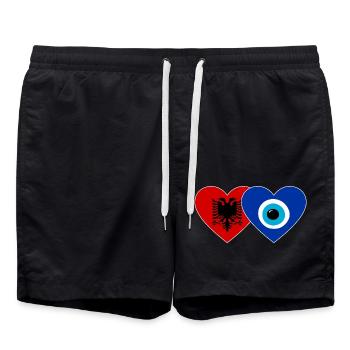 Albanien Nazarperle Flagge Herz - Badeshorts - Schwarz - Vorne - AI Model Male 185 light (185cm)