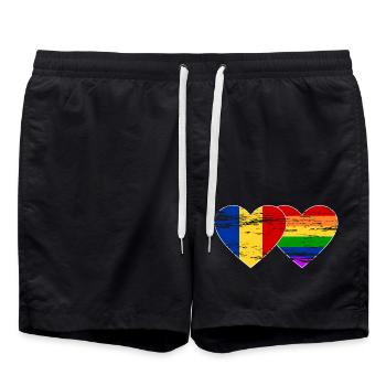 Drapeau arc-en-ciel de Roumanie utilisé - Short de bain - noir - Devant - AI Model Male 185 light (185cm)