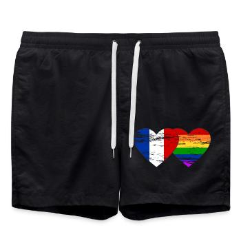 Frankreich Regenbogen Flagge used - Badeshorts - Schwarz - Vorne - AI Model Male 185 light (185cm)