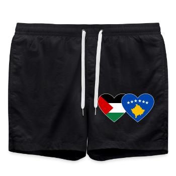 Palästina Kosovo Flagge Herz - Badeshorts - Schwarz - Vorne - AI Model Male 185 light (185cm)
