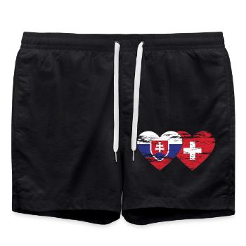 Slowakei Schweiz Flagge Herz used - Badeshorts - Schwarz - Vorne - AI Model Male 185 light (185cm)