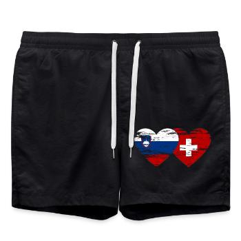 Slovénie Suisse Drapeau Coeur utilisé - Short de bain - noir - Devant - AI Model Male 185 light (185cm)