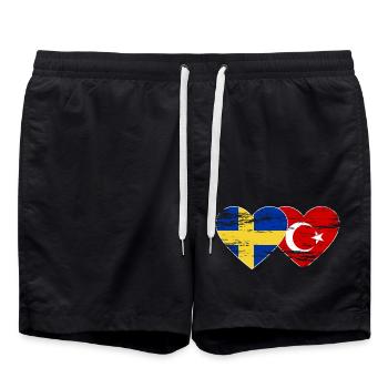 Suède Turquie drapeau coeur utilisé - Short de bain - noir - Devant - AI Model Male 185 light (185cm)