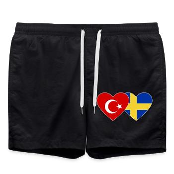 Türkei Schweden Flagge Herz - Badeshorts - Schwarz - Vorne - AI Model Male 185 light (185cm)