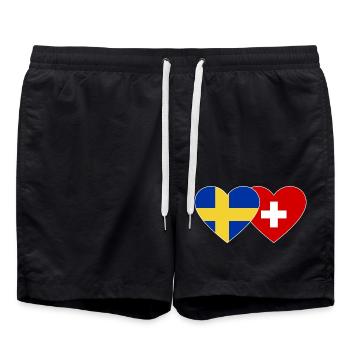 Schweden Schweiz Flagge Herz - Badeshorts - Schwarz - Vorne - AI Model Male 185 light (185cm)