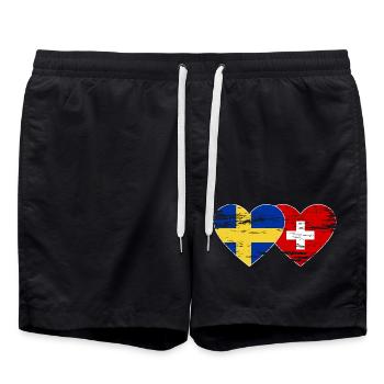 Sweden Switzerland Flag Heart Used - Swim Trunks - black - Front - AI Model Male 185 light (185cm)