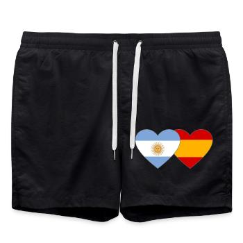 Argentina Spain Flag Heart - Swim Trunks - black - Front - AI Model Male 185 light (185cm)