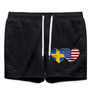 Sweden USA Flag Heart Used - Swim Trunks - black - Front - AI Model Male 185 light (185cm)