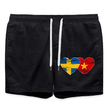 Suède Vietnam drapeau coeur utilisé - Short de bain - noir - Devant - AI Model Male 185 light (185cm)