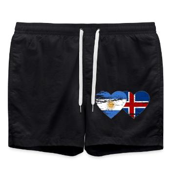 Argentine Islande drapeau coeur utilisé - Short de bain - noir - Devant - AI Model Male 185 light (185cm)