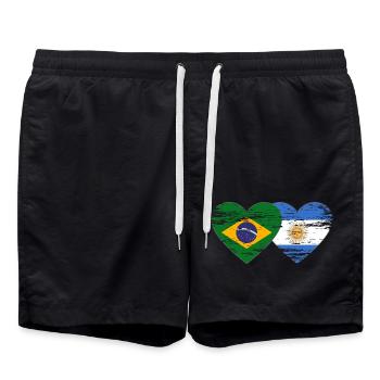 Brésil Argentine Drapeau Coeur Utilisé - Short de bain - noir - Devant - AI Model Male 185 light (185cm)
