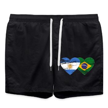 Argentina Brazil Flag Heart Used - Swim Trunks - black - Front - AI Model Male 185 light (185cm)