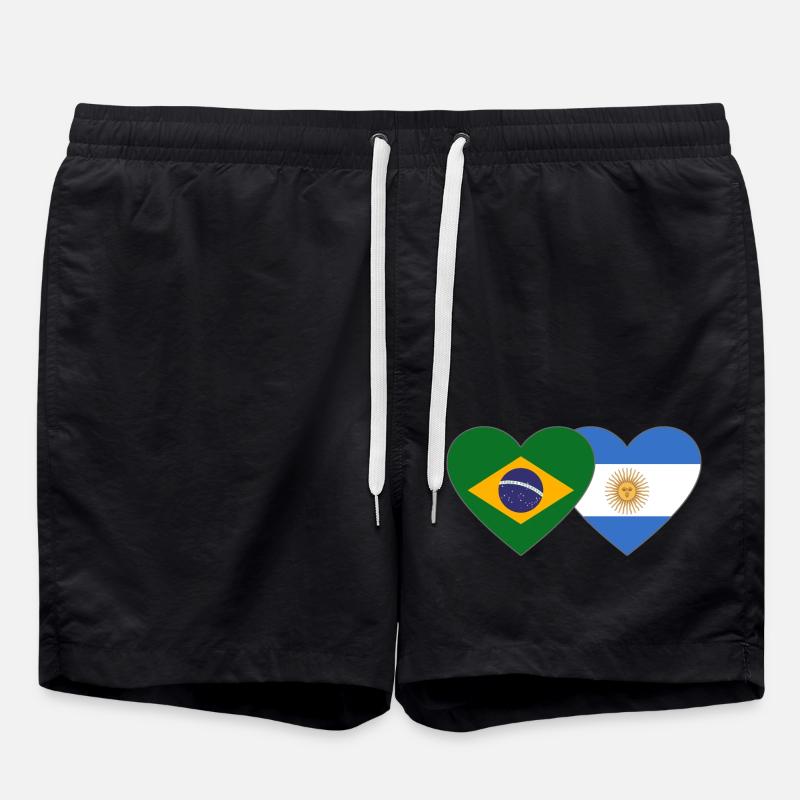 Brésil Argentine Drapeau Coeur - Short de bain - noir
