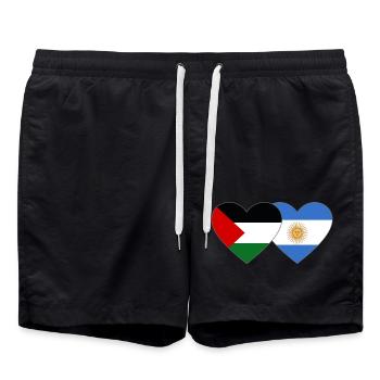 Palestine Argentine Drapeau Coeur - Short de bain - noir - Devant - AI Model Male 185 light (185cm)