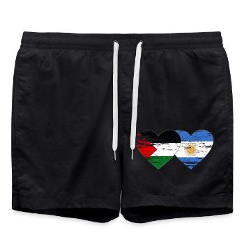 Palestine Argentina Flag Heart Used - Swim Trunks - black - Front - AI Model Male 185 light (185cm)