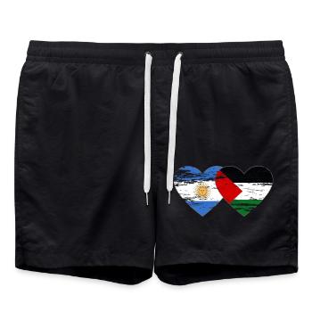 Argentinien Palästina Flagge Herz - Badeshorts - Schwarz - Vorne - AI Model Male 185 light (185cm)