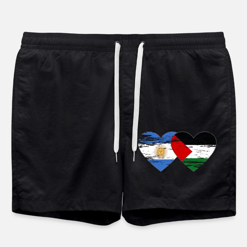 Argentina Palestine Flag Heart - Swim Trunks - black