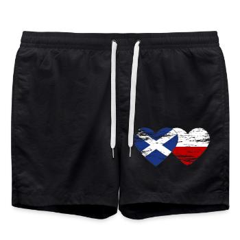 Scotland Poland Flag Heart Used - Swim Trunks - black - Front - AI Model Male 185 light (185cm)