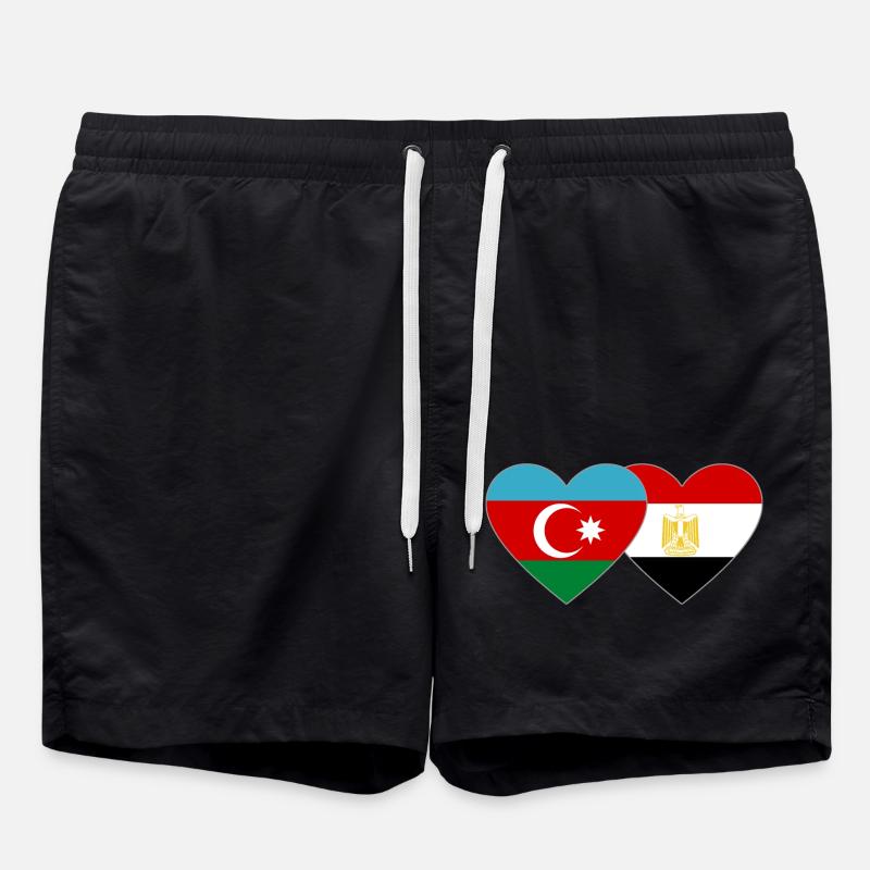 Azerbaijan Egypt Flag Heart - Swim Trunks - black