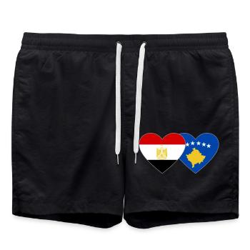 Ägypten Kosovo Flagge Herz - Badeshorts - Schwarz - Vorne - AI Model Male 185 light (185cm)