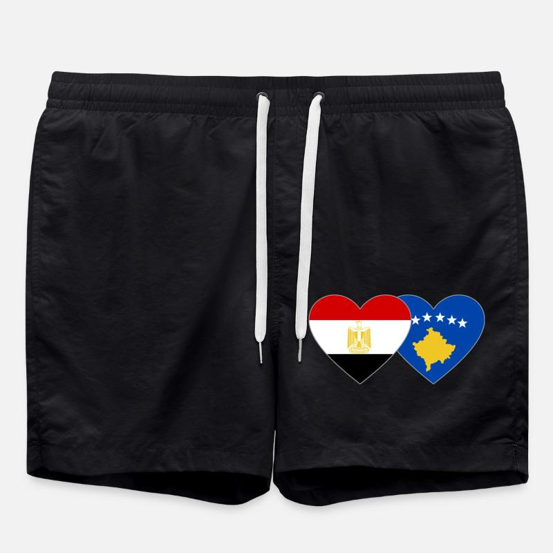 Egypt Kosovo Flag Heart - Swim Trunks - black