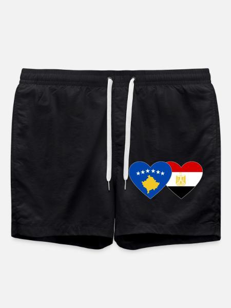 Kosovo Ägypten Flagge Herz - Badeshorts - Schwarz