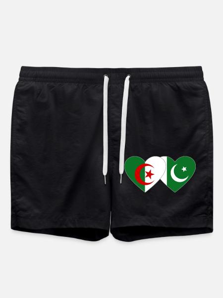 Algeria Pakistan Flag Heart - Swim Trunks - black