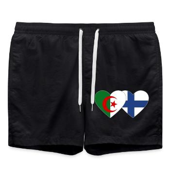 Algeria Finland Flag Heart - Swim Trunks - black - Front - AI Model Male 185 light (185cm)