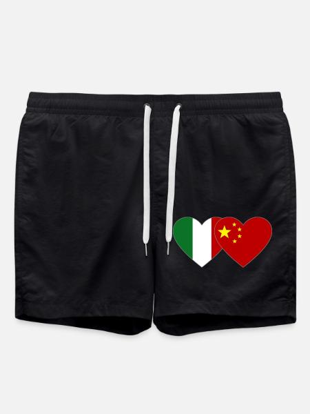 Italy China Flag Heart - Swim Trunks - black
