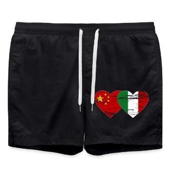 Chine Italie Drapeau Coeur Utilisé - Short de bain - noir - Devant - AI Model Male 185 light (185cm)
